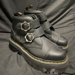 DOC MARTENS DEVON FLOWER BUCKLE LEATHER PLATFORM BOOTS